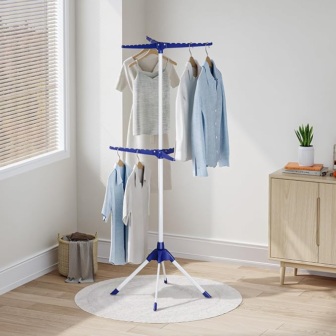 APEXCHASER Clothes Drying Rack, 2-Tier 48 Hangers Foldable Blue | 2-Tier Design, 6 Rotatable Arms, 48 Hangers, 4-Leg Stable Base, Foldable, For Indoor Outdoor, RV Travel & Beach Use
