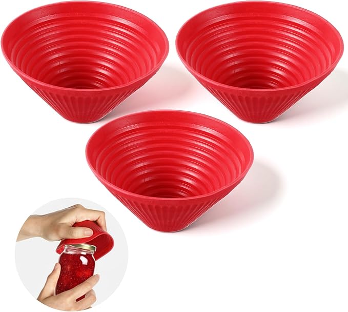 Sibba 3 PCS Rubber Jar Openers Non-Slip Jar Opener Gripper for Seniors with Arthritis Weak Hands Red Silicone Kitchen Lid Cap Opener Pads Multi-Function Coasters Heat Insulation Mats for Opening Jars
