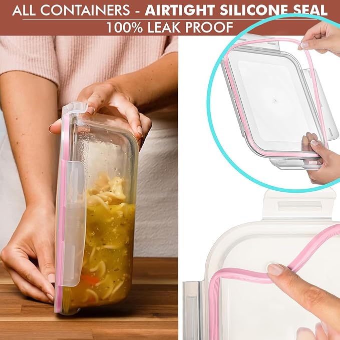 Razab 10 Cups/ 80 Oz 4 Pc (Set of 2) Glass Food Storage Containers with Airtight Locking Lids For Storing & Serving Food. BPA Free & Leak Proof - Microwave, Dishwasher, Fridge, Freezer, Oven Safe