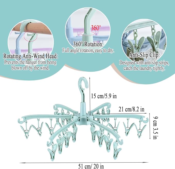 Foldable Drying Rack with 24 Clips for Drying Socks Lingerie Baby Clothes Drying Towels Rotatable Sock Drying Rack | for Drying Socks Lingerie Baby Clothes Drying Towels Rotatable Sock Drying Rack with 24 Pegs Clips