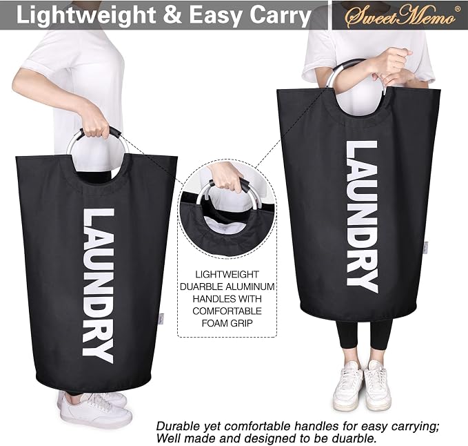 Large Laundry Basket, Laundry Hamper Bag with Handles, 115L Black | Freestanding Tall Dirty Clothes Hamper, Collapsible and Portable Laundry Bin for Dorms and Bedrooms, Thick, Sturdy Fabric