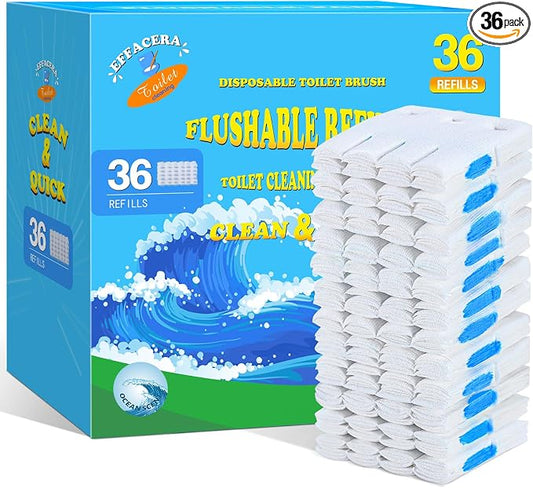 36 Count Flushable Toilet Bowl Cleaner Refills, Toilet Cleaner Refill Pads | Flushable, Disposable, Toilet Fresh, Bathroom Toilet Brush Refills, Accessories Supplies Starter Kit, Ocean Scent, No Handle