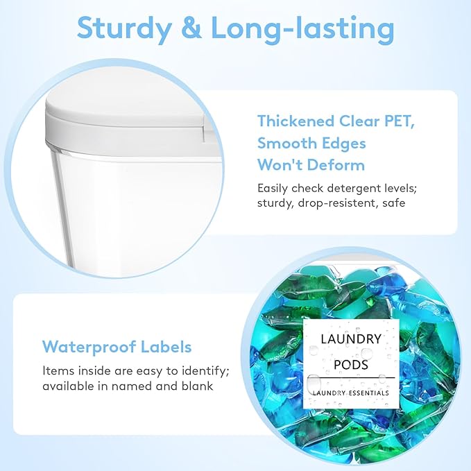 Lifewit Laundry Pods Container with Pop-up Lid, Coffee Pod K Cup Storage, Laundry Room Organization, Dryer Sheet Holder for Washing Powder Detergent, 2700 ml/0.72gal, 3PCS