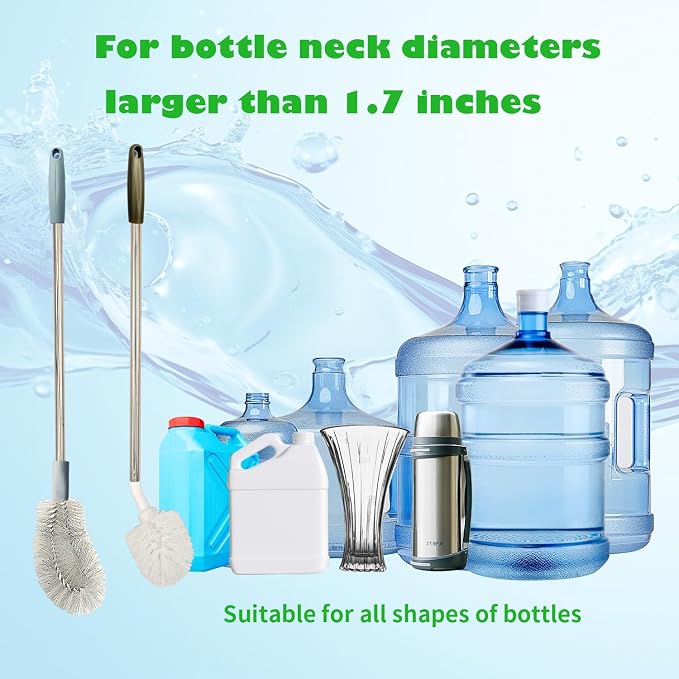 2-Pack Bucket Brush, Kettle Brush, Cleaning Extra Long Bottles, Gallon Jug Cleaner, Water Bottle Cleaner.