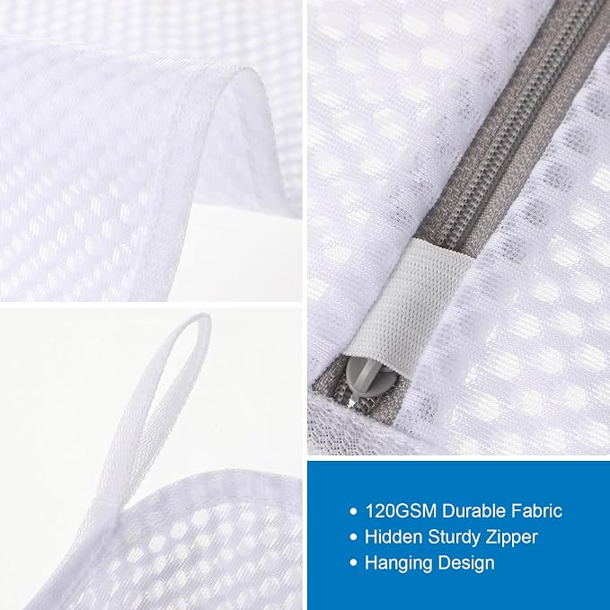 3-Pack Durable Honeycomb Mesh Laundry Bags for Delicates, 12 x 16 Inches | 120gsm Honeycomb Mesh, Sturdy Zipper, Protect Delicates, Reusable, Washer & Dryer Safe, For College, Dorm, Home and Travel