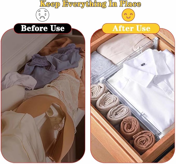 8 Pcs Drawer Dividers for Clothes,3.15" High 11.34"-19.69" clear | Adjustable Expandable Dresser Drawer Organizer, Clear Plastic Separators for Dresser, Baby Clothing