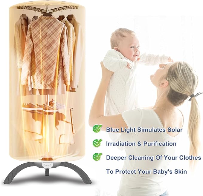 Portable Clothes Dryer, 900W Fast Drying & Large Load Capacity for Laundry and Shoes - Compact Mini Dryer Machine for Travel, Apartments, RV, Dorm Blue Polar Bear
