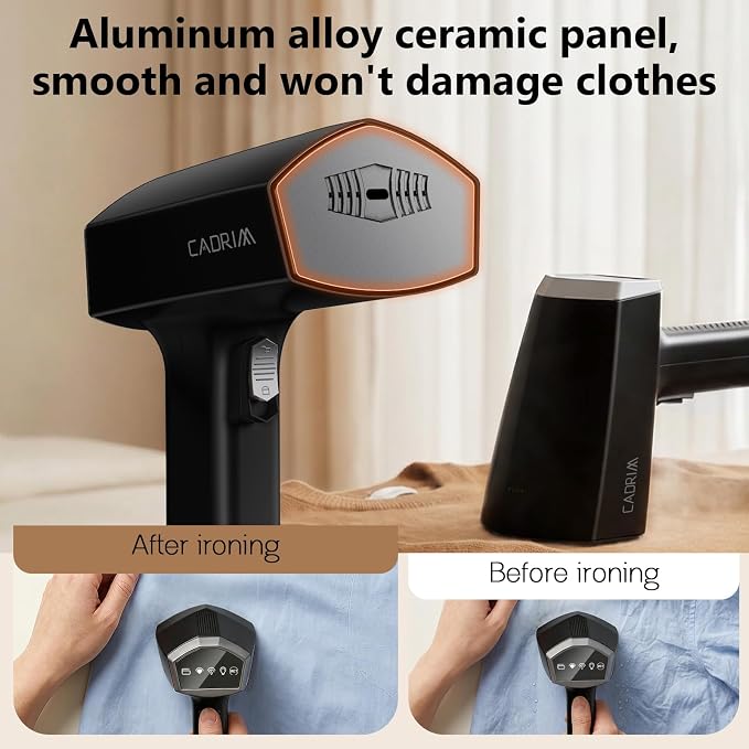 Cadrim Steamer for Clothes,Portable Handheld Fabric and Garment Steamer Iron Press Wrinkle Remover with Lint Remover & Fabric Brush – Black