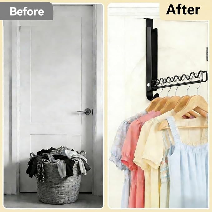 Over The Door Drying Rack with Hooks, Double Folding Portable Small Space Storage for Laundry Bathroom Travel Bedroom Drying (2Pack, Black)