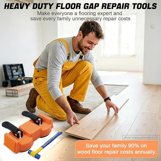 Floor Gap Fixer Tool with Dual Vacuum Suction Cups,Tool to Fix Floor Gaps | Floor Suction Repair Tool with Noise Reducing Felt Pads,Rubber Mallet &10 Adhesive Pads for Fixer Laminate,Hardwood Flooring