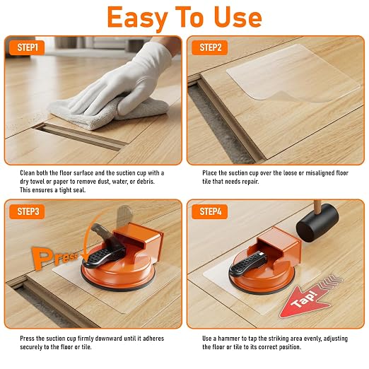 Floor Gap Fixer Tool with 5pcs Sticky Pads, Heavy Duty Laminate Flooring Repair Tool with Enhanced Vacuum Suction Cup, Professional Plank Puller for Smooth Surface Wood Tile Hardwood Floor Gaps