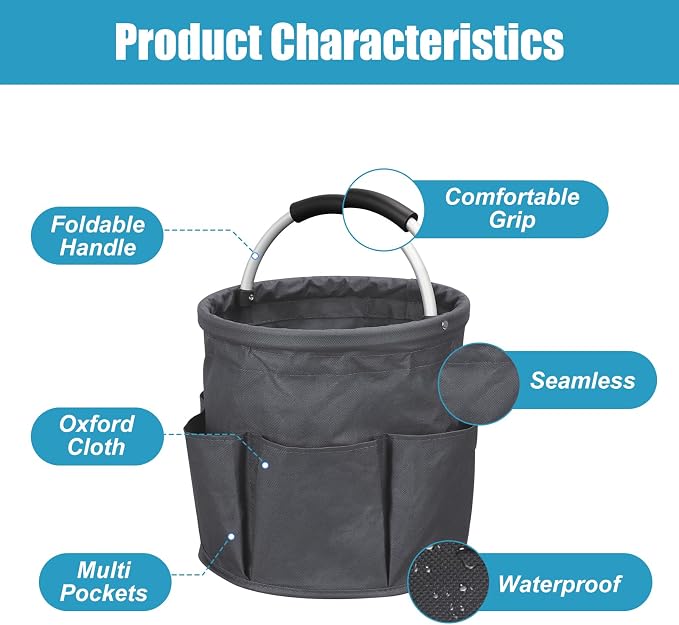 mumisuto Cleaning Caddy with Handle, 17L Collapsible Cleaning Products Organiser Bucket Tool Organizer in 600D Oxford Fabric Portable Multi Cleaning Bucket Bag for Home Garden (Dark Grey)