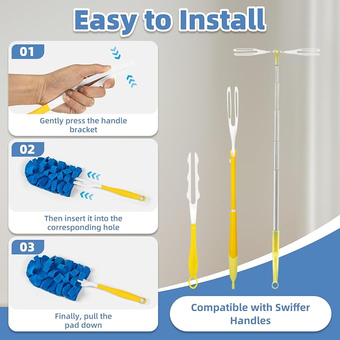 Reusable Duster Refills, Washable Duster for Swiffer (12 PCS) | Include 1 Handle & Laundry Bag, Microfiber Dusting Cloths for Cleaning Fan, Floor, Blind, Windows