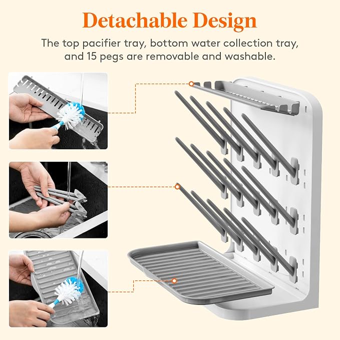 Lifewit 15-Hooks Baby Bottle Drying Rack for Countertop | Vertical Bottle Storage Organizer, Stand-Up Dryer Holder for Pacifiers, Pump Parts, Baby Stuff, Newborn Essentials Must Haves