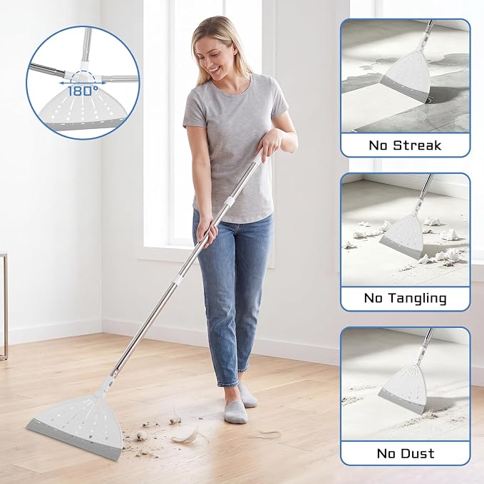 7-in-1 Floor Scrub Brush Magic Silicone Broom Set with Long Handle | Tile Tub Scrubber Brush, V-Shaped Grout Brush, Clothes Hook Pole, 2 in 1 Window Cleaner Squeegee for for Shower Bathroom Wall