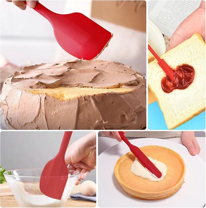 5 Piece Red Silicone Spatula Set, Heat Resistant Rubber Spatulas Set, Kitchen Spatula Set Dishwasher Safe for Nonstick Cookware Baking Cooking