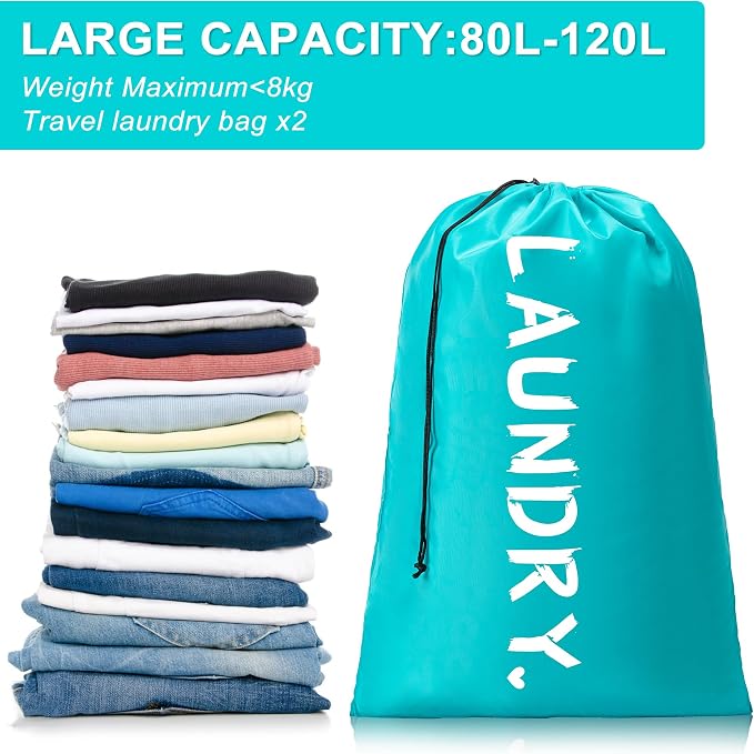 4 Pack Travel Laundry Bag,24" x 36", Extra Large Dirty Clothes Organizer | Machine Washable with Drawstring, Holds 3-4 Loads of Laundry,Fit a Laundry Hamper or Basket Travel Essentials
