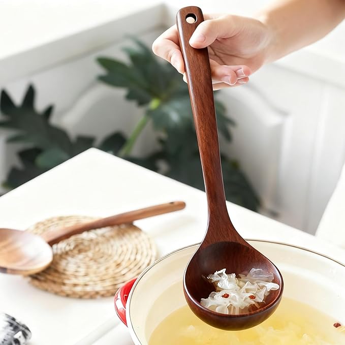 Wooden Ladle for soup, 11 Inch Wooden Soup Spoon, Long Handle Ladle Spoon, Large Kitchen Woodens Scoop for Cooking Serving Cookware, Gravy Sauce Porridge