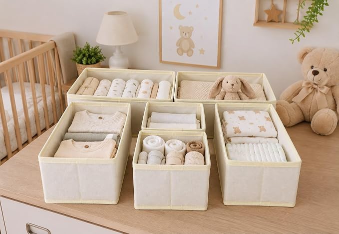 6 Pack Baby Clothes Organizer, Dresser Drawer Organizer for Baby Clothes, Foldable Fabric Closet Drawer Storage Bins, Dresser Dividers for Bras, Socks, Ties & Scarves
