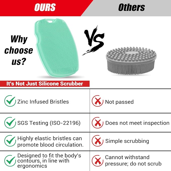 Canroom Silicone Body Scrubber - Anti Zinc Infused-Highly Elastic Bristles Exfoliating Body Scrubber for Shower Body,Cellulite Reduction,Blood Circulation - Green