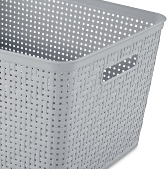 Sterilite 18 Pack Plastic Storage Bin Organization Containers, Tall Baskets, Cement