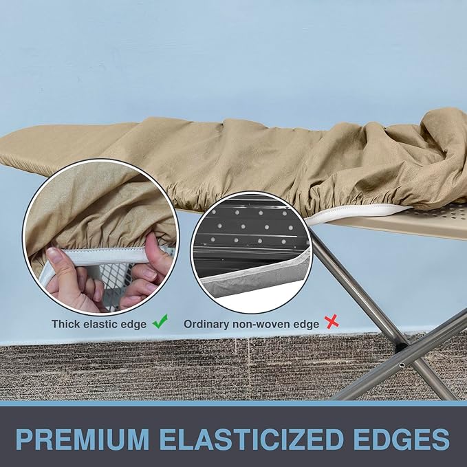 VividPaw Ironing Board Cover and Pad, Standard Size 15x54, Thick Padding, Elastic Edge, Silicone Coated, Adjustable Fastener, Heavy Duty Padded Iron Board Covers (Sandy Beige, 15" x 54")