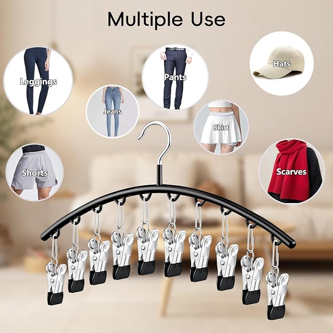 TomCare 4 Pack Space Saving Hangers, 2 Tank Top and 2 Leggings Organizers | 360° Swivel Design, 20 Clips for Leggings and Yoga Pants, Stainless Steel Hanging Closet Organizer