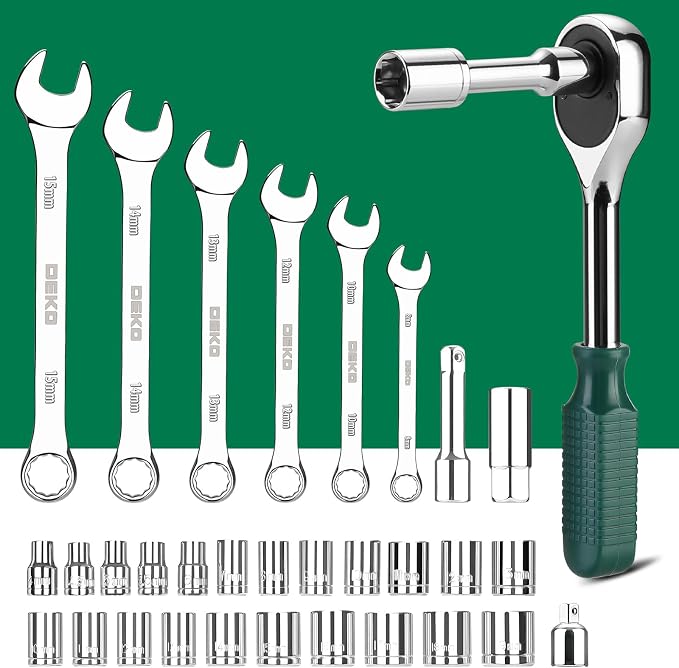 DEKOPRO Tool Set: 228 Piece Home Tool Kit, Household Basic Repair Tool Set Comes with Storage ToolBox, Socket Wrench Set for Car, Hand Tool Box Set for Home - Green