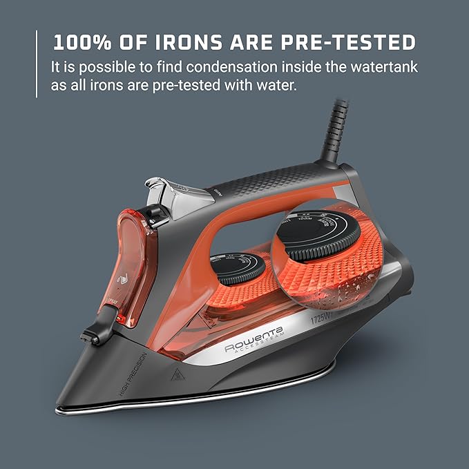 Rowenta Access Steam Iron, Clothes Iron with Steamer, Vertical Steaming, Maximum Steam Distribution, Anti-Drip Protection, Red