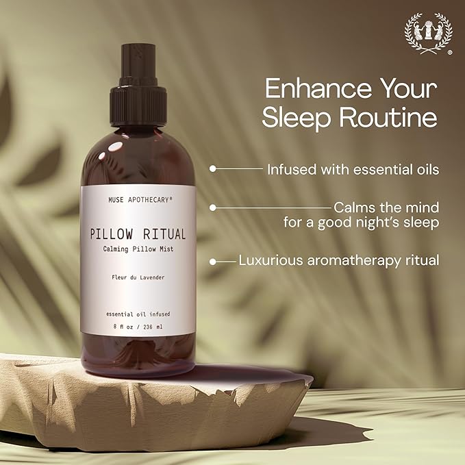 Muse Apothecary Pillow Ritual - Aromatic, Calming and Relaxing Pillow Mist, Linen and Fabric Spray - Infused with Natural Aromatherapy Essential Oils - 4 oz, Bergamot + French Lavender + Sandalwood