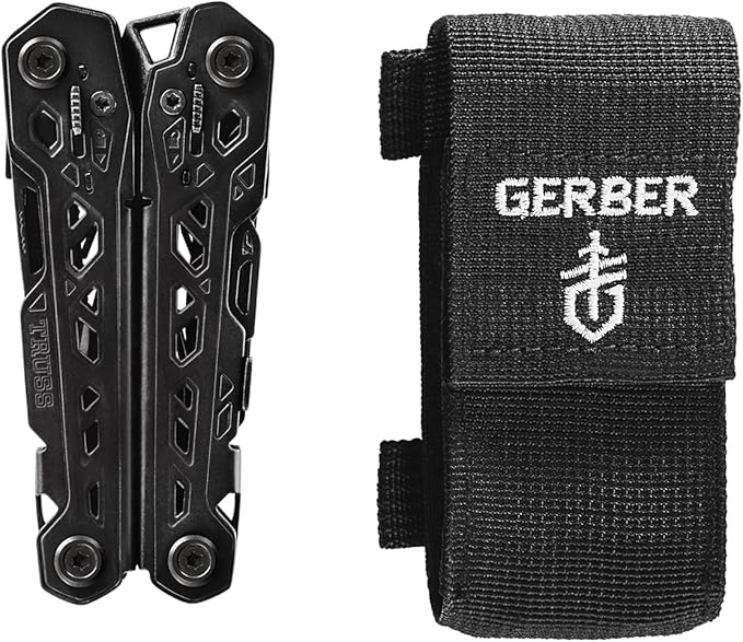 Gerber Truss 17-in-1 EDC Multitool Pliers, Pocket Knife, Molle Sheath,Black | Needle nose pliers, pocket knife, screwdriver, bottle opener included, camping & fishing gear, gifts for men, everyday carry