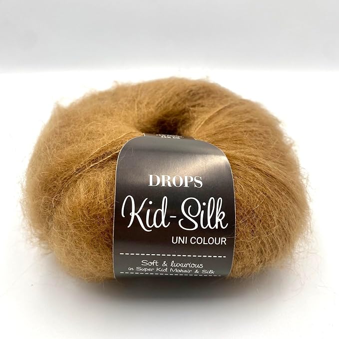 Drops Mohair and Silk Yarn Kid-Silk, 0 or Lace, 2 Ply, 0.9 oz 230 Yards per Ball (50 Caramel)