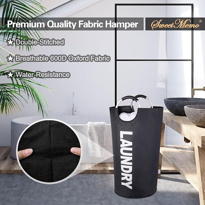 2-Pack Large Laundry Basket, Laundry Hamper Bag with Handles, 95L, Black | Freestanding Tall Dirty Clothes Hamper, Collapsible and Portable Laundry Bin for Dorms and Bedrooms, Thick, Sturdy Fabric
