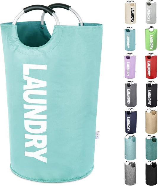 Extra Large Laundry Basket, Big Laundry Hamper Bag Handles, 130L Light Blue | Freestanding Tall Dirty Clothes Hamper, Collapsible and Portable Laundry Bin for Dorms and Bedrooms, Thick, Sturdy Fabric
