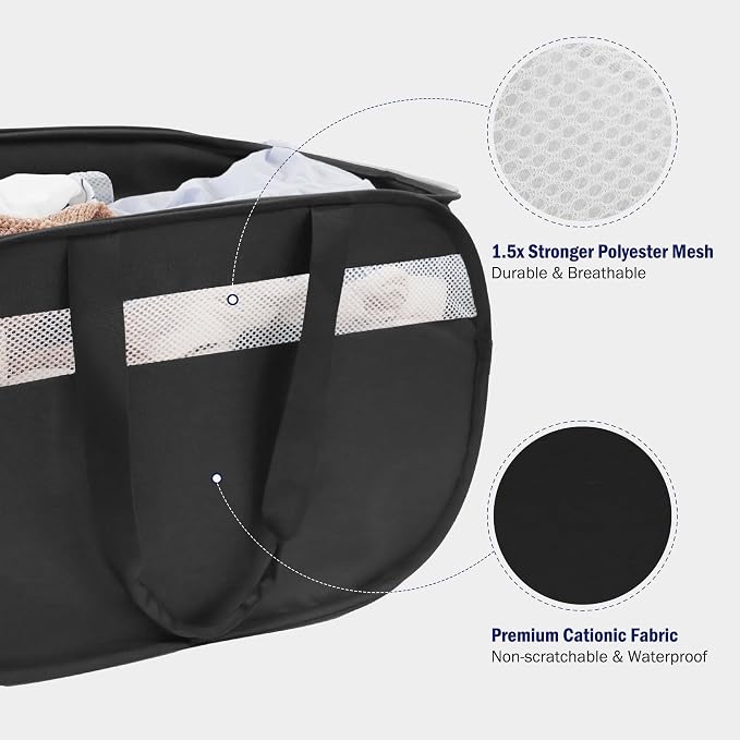 Collapsible Tear Proof Laundry Baskets with Dual Handles, Black | 70L, Foldable, Pop up Hamper, Reinforced Durable Laundry Hamper for Home, Laundry, Bathroom, Dorm or Travel