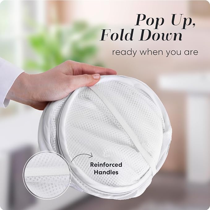 Handy Laundry Pop Up Laundry Hamper 71L Sturdy Collapsible Mesh (White) | Breathable Foldable Laundry Basket with Reinforced Handles, Side Pocket, Wide Opening for Dorm, Travel, Bedroom