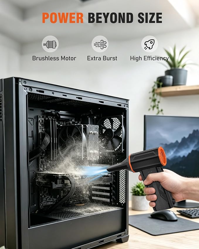 Electric Air Duster, 110000 RPM Rechargeable Compressed Air Duster, Cordless Air Blower with 3 Speed Modes for Computer Cleaning, Keyboard, PC, Electronics, Car, Office & Home