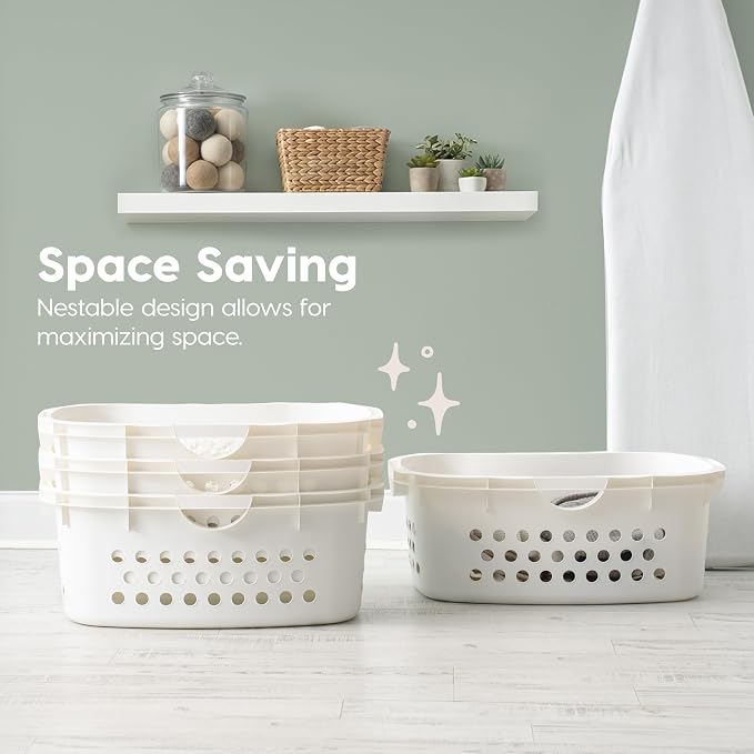 IRIS USA Plastic Laundry Basket 1.5 Bushel (50L), Built-In Handles, White | Clothes Hamper with Ventilation Holes, Reinforced Rim, Hip Hold Design, Large capacity