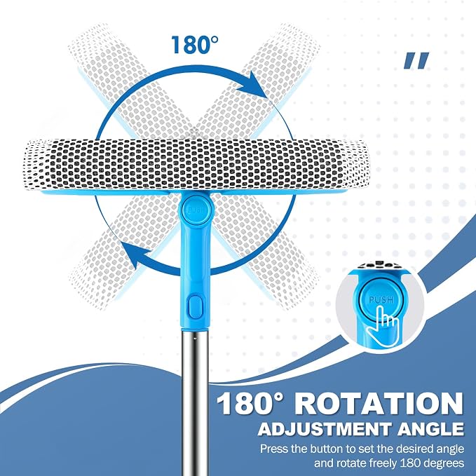 SetSail Window Squeegee, 2 in 1 Window Cleaner Tool with 57-in Extension Pole and Sponge Professional Squeegee for Window Cleaning Car Windshield Glass Shower, Blue