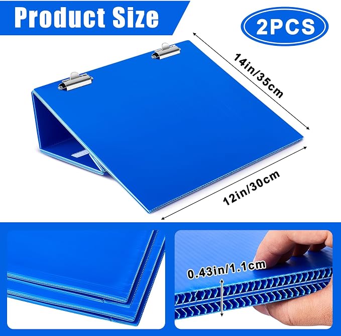 Nuanchu 2 Pcs Folding Slant Board for Writing 14 x 12 Inch Large Slanted Clipboard Adjustable Tilted Writing Boards Sloped Surface to Improve Handwriting Legibility Endurance (Blue)