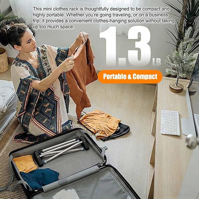 Portable Mini Clothes Compact Rack for Camping, Collapsible and Foldable Clothing Rack for Small Spaces, No-Installation Garment Rack for Indoor Outdoor Laundry Drying (Black)