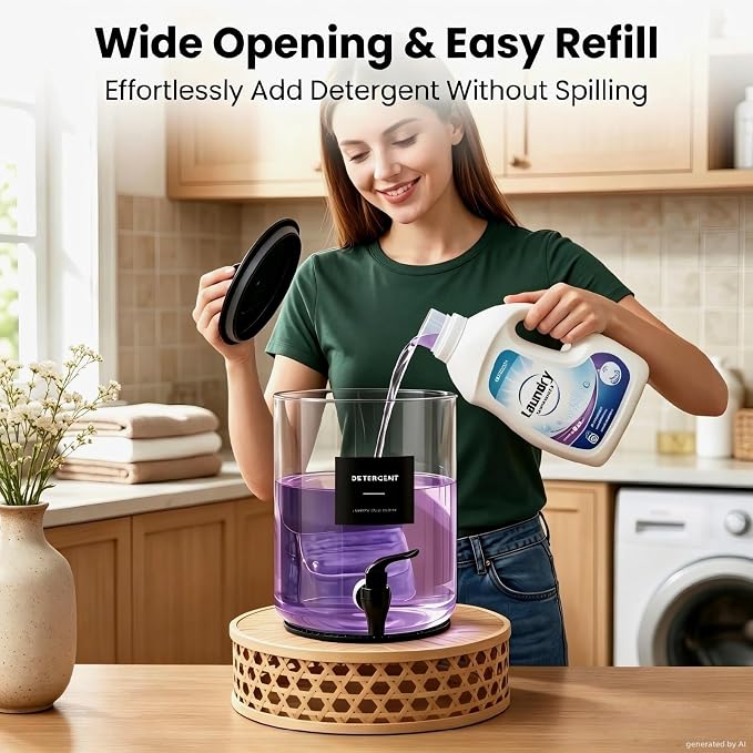 Glass Laundry Detergent Dispenser,1 Gallon Large Liquid Soap 1Pack(Black) | Complete borosilicate jars set with leakproof spigots, protective silicone mats, minimalist labels, and dosing cups.