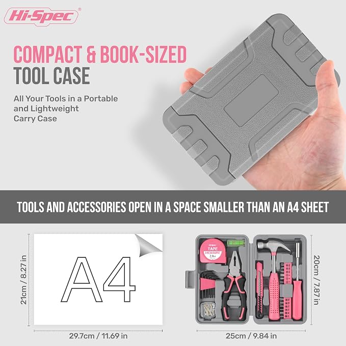 Hi-Spec Tool Set 25pc Pink Household DIY Tool Kit for Women. Small Mini Tool Box Set of Starter Basic Ladies Tools | 25pc, Household quick repair and maintenance, starter tool kit, mini tool set, ladies portable toolbox, DIY Gift