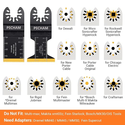 11PCS Titanium Oscillating Tool Blades, Universal Oscillating Multitool Blades Metal Cutting Quick Release for Hard Material Metal Nails Wood Plastic fit More Oscillating Tools
