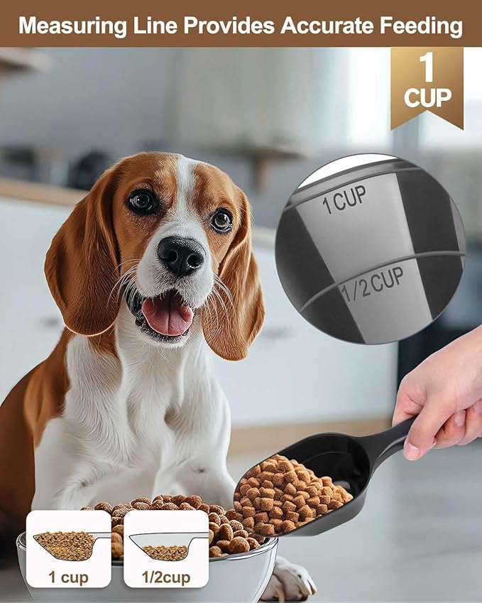 Dog-Cat Food-Scoop Measuring-Cup,1 Cup Capacity Versatile Plastic Pet Food Scoop with Measuring Lines 1 Cup and 1/2 Cup for Precise Portion Control (2, Black and Blue)