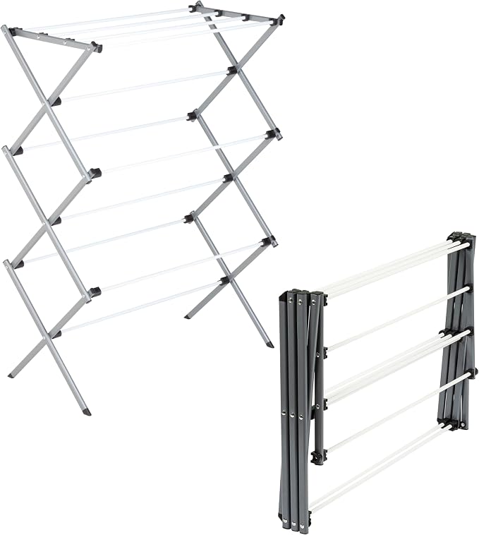 Honey-Can-Do Oversized Clothes Drying Rack, 35" Wide, 50 lb, Grey | Extra-wide 35" family-size rack holds 50lb of laundry. Rust-resistant steel folds flat; indoor or outdoor use. No Assembly