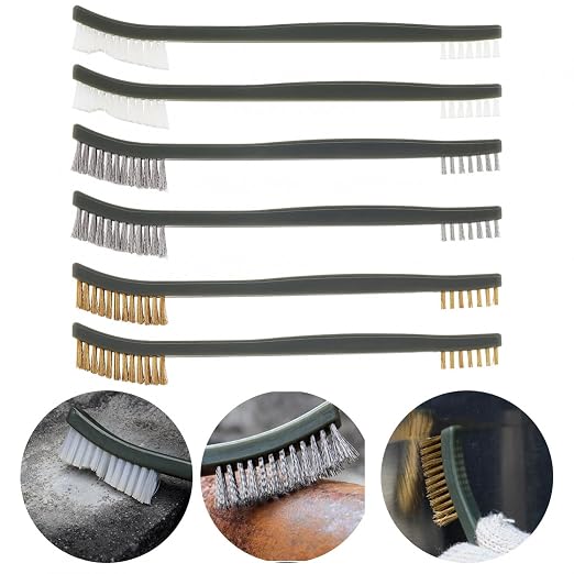 Mini Wire Brush Set, Paint and Dirt Remover, Cleaning Welding Slag and Rust, Handy Steel / Nylon / Brass Brush Suitable for Cleaning Paint / Dirt (6)