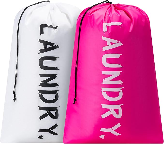 2 Pack Travel Laundry Bag,24" x 36", Extra Large Dirty Clothes Organizer | Machine Washable with Drawstring, Holds 3-4 Loads of Laundry,Fit a Laundry Hamper or Basket Travel Essentials
