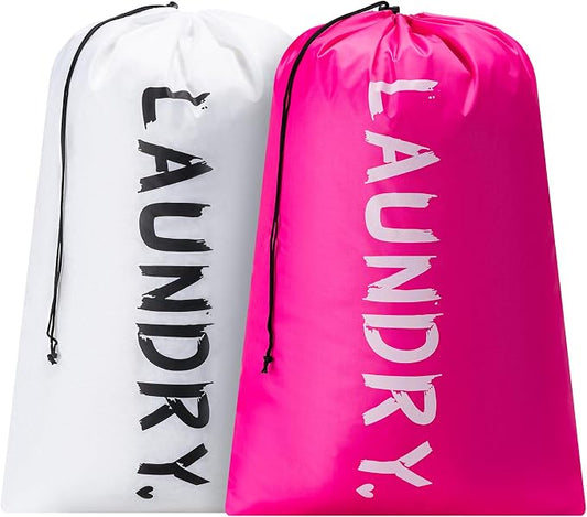 2 Pack Travel Laundry Bag,24" x 36", Extra Large Dirty Clothes Organizer | Machine Washable with Drawstring, Holds 3-4 Loads of Laundry,Fit a Laundry Hamper or Basket Travel Essentials