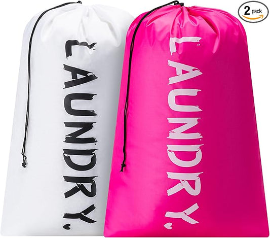 2 Pack Travel Laundry Bag,28" x 40", Extra Large Dirty Clothes Organizer | Machine Washable with Drawstring, Holds 3-4 Loads of Laundry,Fit a Laundry Hamper or Basket Travel Essentials